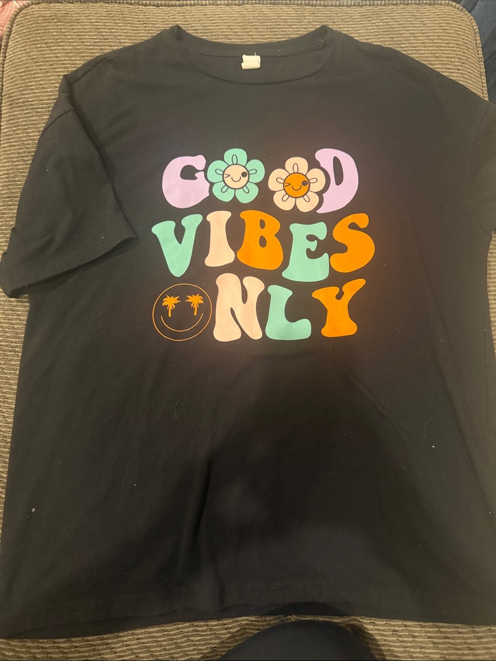 Good Vibes Only Kids Graphic Tee - Black with Pastel Prints